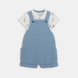 سالوبيت قصير من القطن الفاخر وبودي برسوم حيوانات باللون الأزرق للفتيان الصغار.